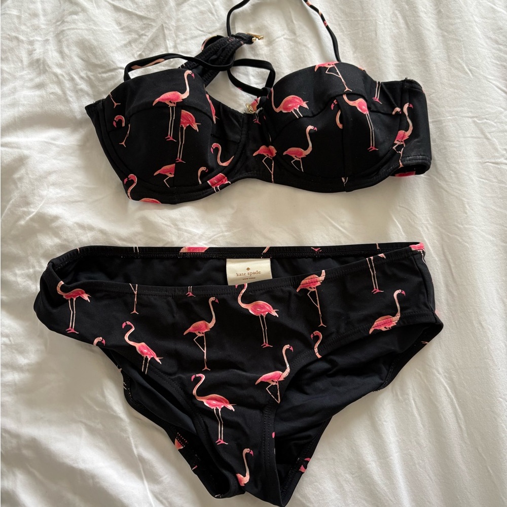 Kate Spade Black and Pink Flamingo Bikini